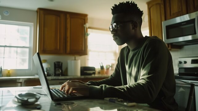 The young man is calculating household expenses and mortgage payments.