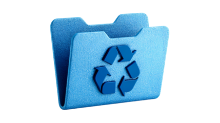 Blue textured folder with recycling symbol isolated on transparent background