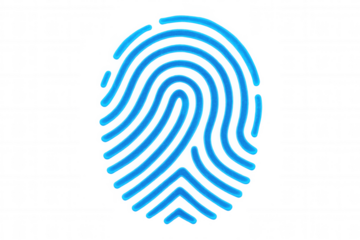 Blue fingerprint glowing on transparent background, symbolizing identity verification, digital security, and access control