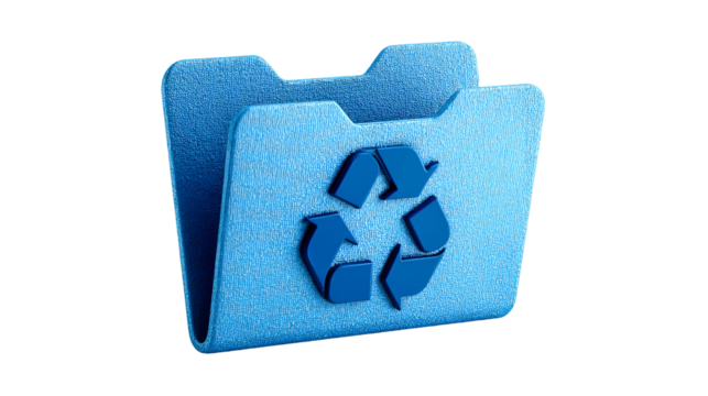 Blue textured folder with recycling symbol isolated on transparent background