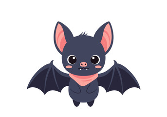 Adorable little bat character flying with open wings and cute pink scarf halloween themed creature