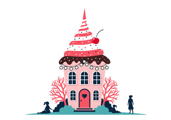 A whimsical cupcake shaped house featuring charming details and outdoor elements for a delightful scene