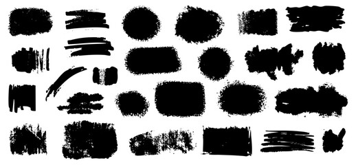set of grunge black paint, ink brush strokes. brush collection isolated on white background. Trendy brush stroke for black ink paint,grunge backdrop, dirt banner,watercolor design and dirty texture