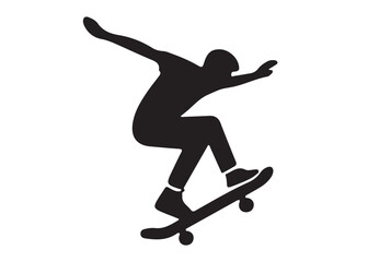 skateboard logo silhouette vector design, skating skate logo silhouette vector illustration, simple black silhouette of a skateboard, jumping skate board logo vector silhouette on white background 