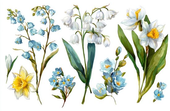 Detailed floral illustration set