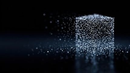 glowing cube particles dissolving dark