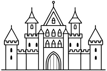 Fototapeta premium Black and White Line Drawing of a Castle