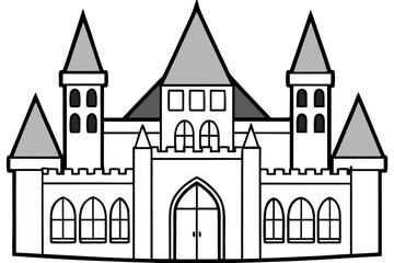Obraz premium Black and White Line Drawing of a Castle