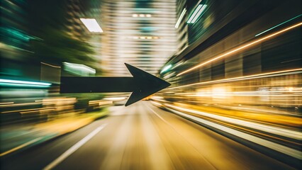 Black arrow moving forward on a blurred street, signifying speed and direction