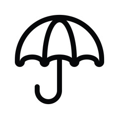 Outline umbrella icon for protection and rain cover.