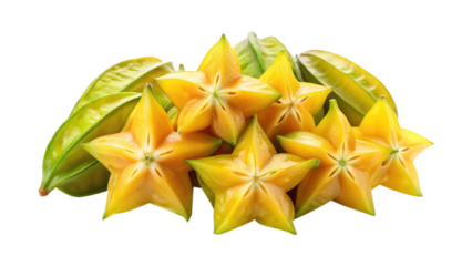 Fresh and vibrant star fruit carambola arrangement on a clean white background