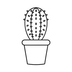 simple outline of a cactus in a decorated pot on white background 