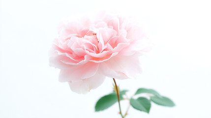 Fototapeta premium Pink rose in full bloom against a white background, delicate petals, soft gradient hues.