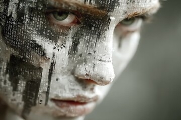 Digital Identity Binary Code Overlay on Face with Technology, and Artificial Intelligence.
