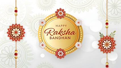 Naklejka premium Decorative raksha bandhan celebration with ornate rakhi and floral elements