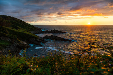 Sunset Over the Cantabrian Sea from the Rocky Coastline at the Foot of Mount Jaizkibel Around Cape Higuer