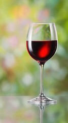 Red wine glass with bright bokeh background