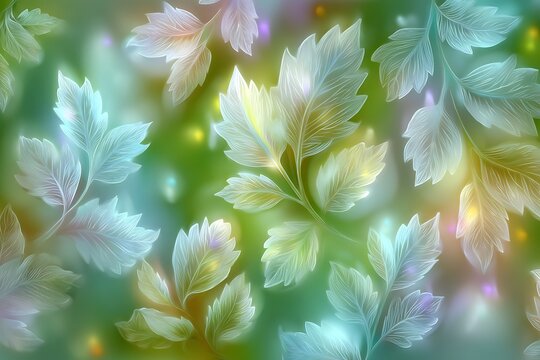 Elegant digital art of shimmering with stylized leaves with a soft, and blurred green background. - Powered by Adobe