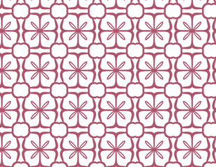 Seamless Pattern of Alternating Mauve Geometric Flowers and Lattice Squares