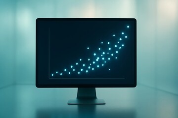 Glowing Blue Scatter Plot on Dark Monitor – Visualizing Data Correlation