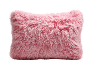 Decorative pink fur pillow cozy bedroom home soft environment, isolated on transparent background, png