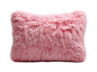 Decorative pink fur pillow cozy bedroom home soft environment, isolated on transparent background, png