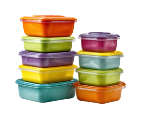 Colorful food storage containers for kitchen organization home product, isolated on transparent background, png