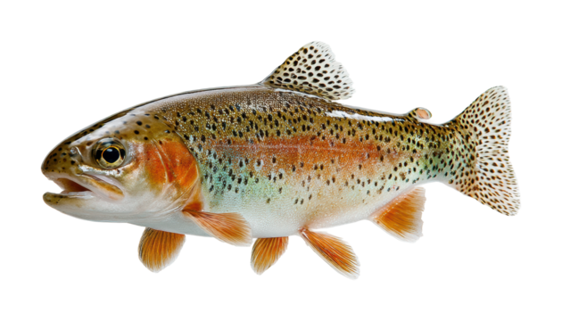 Trout fishing action freshwater river wildlife natural habitat, isolated on transparent background, png