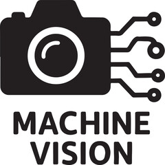 Silhouette of machine vision camera representing industrial inspection, automation, and intelligent imaging. © MdMahadi