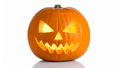 Fototapeta premium Carved Halloween pumpkin mockup isolated on white background for seasonal celebration and holiday design projects