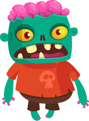 Cartoon funny green zombie. Halloween vector illustration of zombie creature.