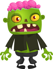 Cartoon funny green zombie. Halloween vector illustration of zombie creature.