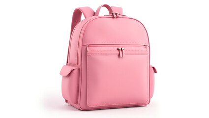 Chic pink backpack with multiple pockets on a white background
