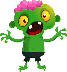 Cartoon funny green zombie. Halloween vector illustration of zombie creature.