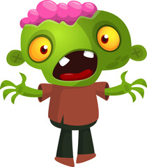 Cartoon funny green zombie. Halloween vector illustration of zombie creature.