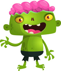Cartoon funny green zombie. Halloween vector illustration of zombie creature.
