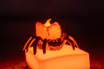 Concept: Halloween beach and ocean background with spider, witch, ghost, dark, scary tone.