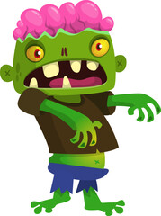 Cartoon funny green zombie character design. Halloween monster vector illustration