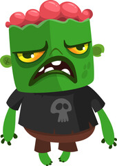 Cartoon funny green zombie. Halloween vector illustration of zombie creature.