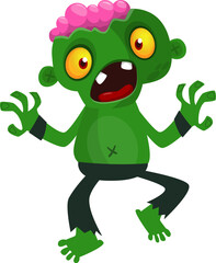 Obraz premium Cartoon funny green zombie. Halloween vector illustration of zombie creature.