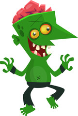 Cartoon funny green zombie character design. Halloween monster vector illustration