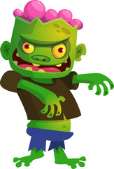 Cartoon funny green zombie character design. Halloween monster vector illustration