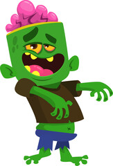 Cartoon funny green zombie character design. Halloween monster vector illustration