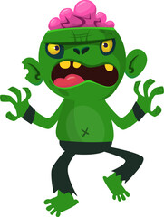 Cartoon funny green zombie character design. Halloween monster vector illustration