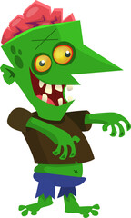 Cartoon funny green zombie character design. Halloween monster vector illustration