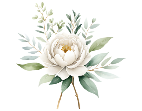 bouquet of white flowers. white and blue flower border. Watercolor white flower. green flower with green leaves. floral frame and background. flower border illustration set. Watercolor floral. PNG