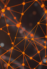 Abstract orange polygon tech network with connect technology background. Abstract dots and lines texture background. 3d rendering, clipart style, with white tones