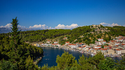 Fototapeta premium Dalmatian village of Novigrad aerial view, Croatia