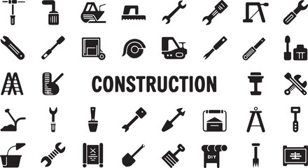 Obraz premium Collection of black construction and D I Y tool icons on white background tools wrench