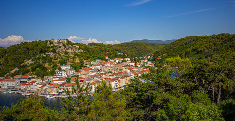 Fototapeta premium Dalmatian village of Novigrad aerial view, Croatia